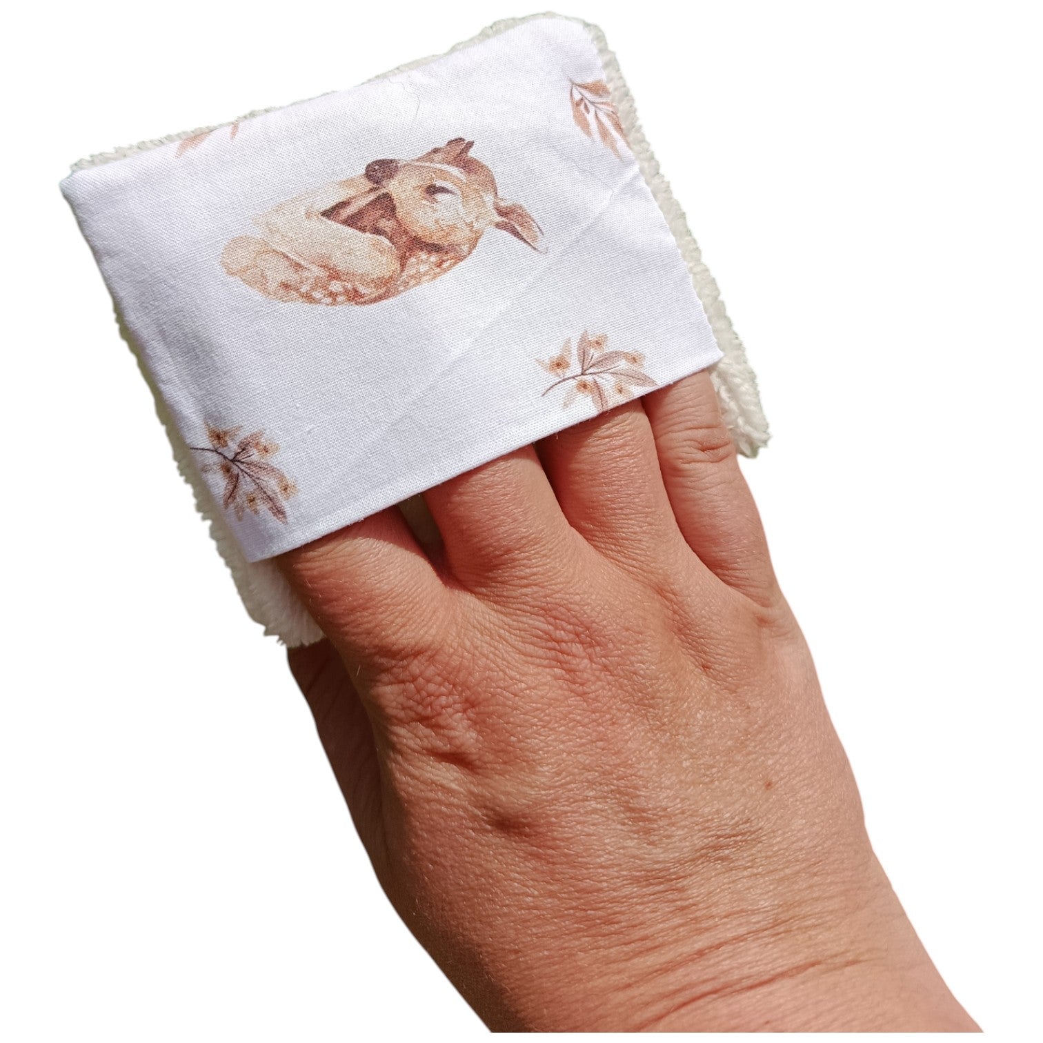 Débarbouillette enfant biche endormie beige Les p'tites cousettes d'Ophélie