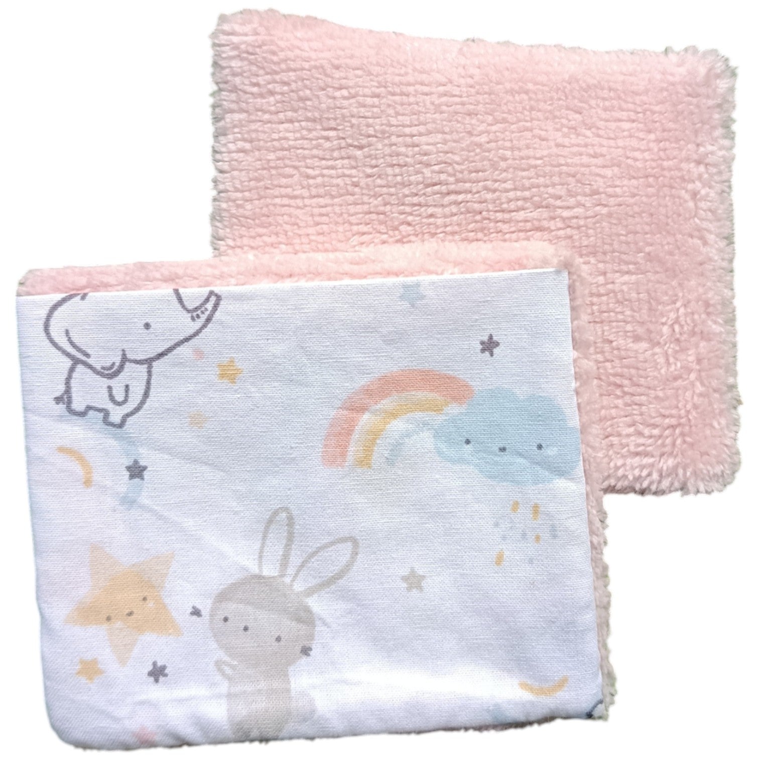 Débarbouillette enfant éléphant arc en ciel rose Les p'tites cousettes d'Ophélie