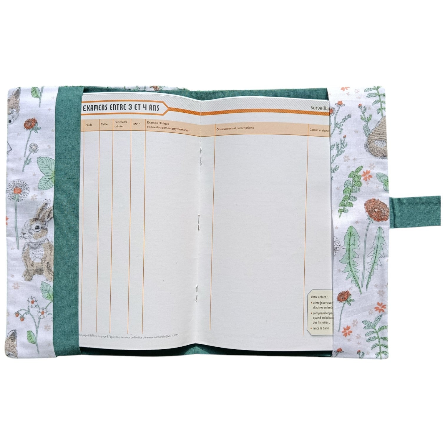 Protège carnet de santé personnalisable renard vert Les p'tites cousettes d'Ophélie