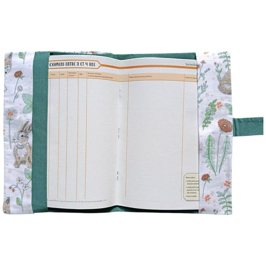 Protège carnet de santé personnalisable renard vert Les p'tites cousettes d'Ophélie