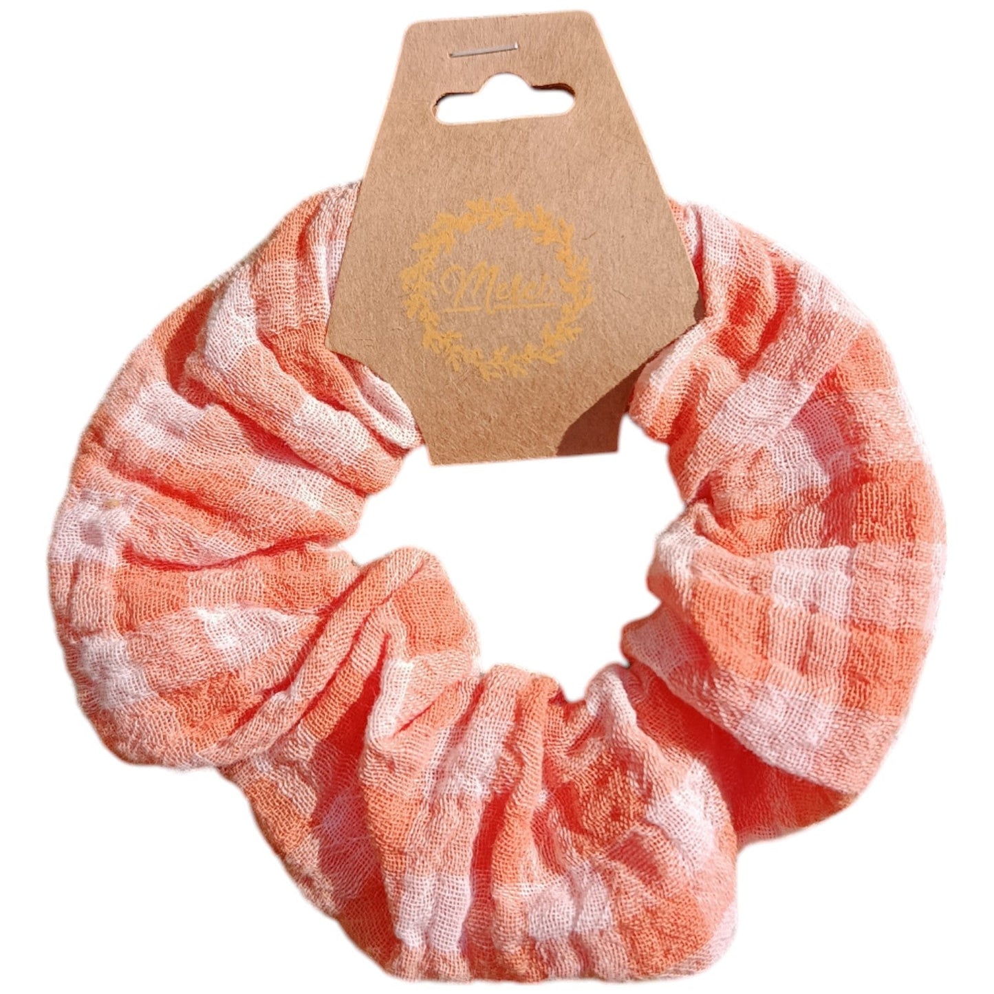 Chouchou gaze de coton orange vichy Les p'tites cousettes d'Ophélie